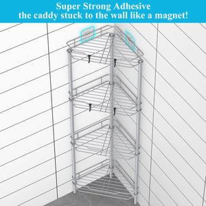 4 Tier Floor Standing Corner Shower Caddy Organizer Shelf with Hooks, Bathroom Shelves Stand Rack, Black