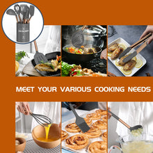 Load image into Gallery viewer, Silicone Cooking Utensil Set, Umite Chef 15pcs Silicone Cooking Kitchen Utensils Set, Non-stick - Best Kitchen Cookware with Stainless Steel Handle - Black