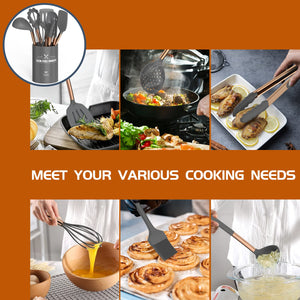 Silicone Cooking Utensil Set, Umite Chef 15pcs Silicone Cooking Kitchen Utensils Set, Non-stick - Best Kitchen Cookware with Stainless Steel Handle - Black