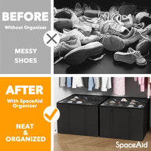 Load image into Gallery viewer, SpaceAid Shoe Organizer for Closet, 2 Pack Foldable Shoe Storage Containers Baskets Boxes Bins w/Adjustable Dividers, Fits 16-32 Pairs, Black