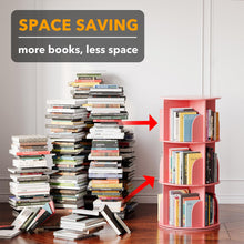 Load image into Gallery viewer, SpaceAid 4 Tier Rotating Bookshelf Tower, Spinning Bookcase Lazy Susan, Revolving 360 Book Shelf Storage Round Carousel, Vertical Rotate Turning Spiral Corner Organizer, White
