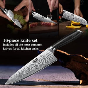 16-Piece Knife Set with Block, Ultra Sharp High Carbon Powder Steel Knife Block Set, Chef Knife Set Professional Kitchen Knives Set with Sharpener and Pakkawood Handle
