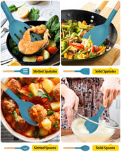 Load image into Gallery viewer, Pack of 4 Silicone Cooking Utensils Set, Non Stick Solid Spatulas and Heat Resistant Slotted Spoons with Wooden Handle, Ideal Wood Kitchen Utensils Set for Frying,Serving,Turning,Stirring (KHAKI)