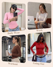 Load image into Gallery viewer, TNNZEET 3 Pack Womens Long Sleeve Shirts Crewneck Basic Fitted Tees Y2K Top | Tight Workout Tops, Slim Fit Plain Tees, Underscrub Casual Shirts women, Going Out Fall Fashion Clothes, Soft Gym Clothing