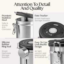 Load image into Gallery viewer, Mixpresso Green Coffee Canister, 16oz Airtight Stainless Steel Kitchen Food Storage Container with Clear Lid and Spoon. for Grounds Coffee, Beans, Tea, Flour, Cereal, Vacuum Sealed Sugar Container