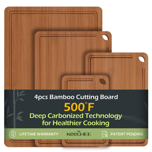 Bamboo Cutting Board, Durable Wood Cutting Boards for Kitchen with Deep Juice Grooves & Built-in Handles, Ideal Charcuterie & Chopping for Meat, Vegetables and Fruits Ideal Kitchen Gifts