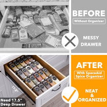 Load image into Gallery viewer, SpaceAid Spice Drawer Organizer with 28 Spice Jars, 386 Spice Labels, 4 Tier Seasoning Rack Tray Insert for Kitchen Drawers, 13&quot; Wide x 17.5&quot; Deep