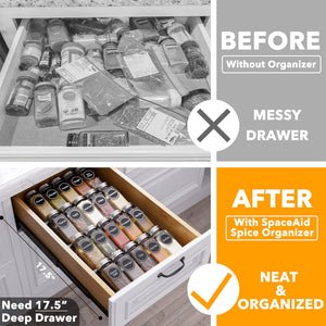 SpaceAid Spice Drawer Organizer with 28 Spice Jars, 386 Spice Labels, 4 Tier Seasoning Rack Tray Insert for Kitchen Drawers, 13" Wide x 17.5" Deep