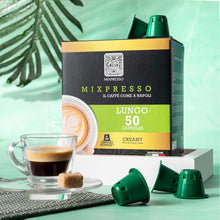 Load image into Gallery viewer, Mixpresso Coffee Espresso Capsules Compatible With Nespresso Original Brewers Single Cup Coffee Pods 100% from Italy Dark Roast Espresso, 50 Count Coffee Capsules - Lungo Intensity - 10/12