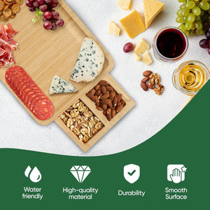 Bambüsi Charcuterie Board Set - Large Bamboo Cheese Board with Storage Drawers, Cheese Knives, Slate Markers & Chalk Pens - Meat Cheese Serving Tray for Parties, Wedding Gift, Housewarming Gifts