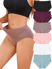 Load image into Gallery viewer, FINETOO Cotton Underwear for Women High Waisted Ribbed Full Coverage Briefs Soft Breathable Moisture Wicking Panties 6 Pack