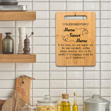 Load image into Gallery viewer, Housewarming Gifts for New Home - Bamboo Cutting Board with Engraved Message - New Home Essentials for Homeowners, Couples, Friends, or Family - Decorative Kitchen Gift Board, 12&quot; x 8&quot;