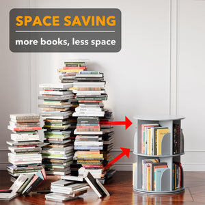 SpaceAid 4 Tier Rotating Bookshelf Tower, Spinning Bookcase Lazy Susan, Revolving 360 Book Shelf Storage Round Carousel, Vertical Rotate Turning Spiral Corner Organizer, White