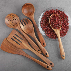 Wooden Cooking Utensils Set 4-Piece Wood Kitchen Utensil Set for Non Stick Cookware Wooden Spatula,Fork,Turner,Ladle,Strainer Spoons