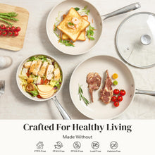 Load image into Gallery viewer, Redchef Nonstick Cookware Sets, Frying Pan Set with Tempered Glass Lids, Ceramic Cookware Set, Stay-Cool Handles, Dishwasher &amp; Oven Safe, Compatible with All Cooktops, Beige (8+9.5+11 Inch)