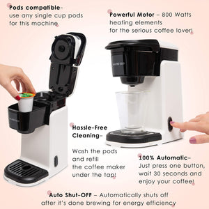 Mixpresso 2 in 1 Coffee Brewer, Single Serve & Personal Coffee Maker, Compact Size Mini, Quick Brew Technology, 14oz Red