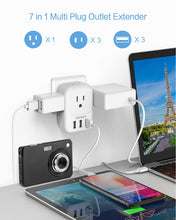Load image into Gallery viewer, USB Charger Block, TESSAN Wall Plug Adapter with Electrical 4 Box Splitter 3 USB Wall Charger Ports, Multi Plug Outlet Extender Charging for Cruise, Travel, Office, Dorm Essentials