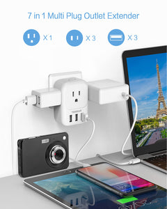 USB Charger Block, TESSAN Wall Plug Adapter with Electrical 4 Box Splitter 3 USB Wall Charger Ports, Multi Plug Outlet Extender Charging for Cruise, Travel, Office, Dorm Essentials