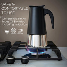 Load image into Gallery viewer, Mixpresso 9 Cup Greca Stovetop Espresso Maker 450ml/15oz, Moka Pot with Coffee Percolator Design, Stainless Steel Stove Top Coffee Maker for Camping or Home Use, Italian Coffee Maker Stovetop