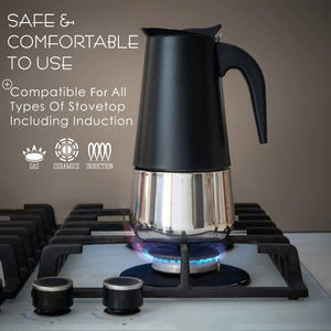 Mixpresso 9 Cup Greca Stovetop Espresso Maker 450ml/15oz, Moka Pot with Coffee Percolator Design, Stainless Steel Stove Top Coffee Maker for Camping or Home Use, Italian Coffee Maker Stovetop