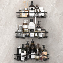 Load image into Gallery viewer, 3 Pack Corner Shower Caddy Organizer Shelf with Hooks, Black Bathroom Shelves Storage Organization