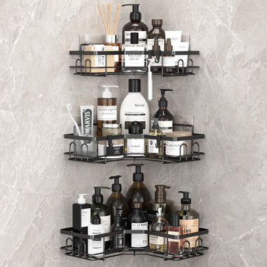 3 Pack Corner Shower Caddy Organizer Shelf with Hooks, Black Bathroom Shelves Storage Organization