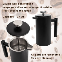 Load image into Gallery viewer, Mixpresso Stainless Steel French Press Coffee Maker 27 Oz 800 ml, Double Wall Insulated French Press Stainless Steel &amp; Tea Brewer Easy Clean &amp; Easy Press Strong Quality Metal Coffee Press.