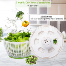 Load image into Gallery viewer, Brieftons QuickPush Salad Spinner: Large 6.3-Quart Vegetable Washer Dryer Strainer Drainer, Easy One-Handed Handle &amp; Brake, Fast Spin Cycles, Compact Storage, to Wash, Clean &amp; Dry Vegetables, Fruits