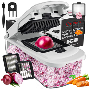 Vegetable Chopper With Container, Multifunctional Food Chopper Onion & Vegetable Cutter Dicer With 8 Blades, Carrot & Veggie Slicer 2 Blades