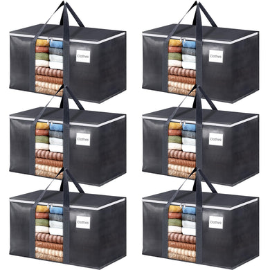 HomeHacks Extra Large Moving Bags with Visible PVC Window, Lightweight but Durable Storage Bags with Reinforced Handles, Storage Totes for Packing, Moving, Storage (93L, 6-Pack)