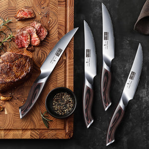 Steak Knives Set of 6, Ultra Sharp 4.5 Inch Serrated Steak Knife Set, Japanese High Carbon Steel Kitchen Steak Knives with Ergonomic Handle