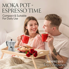 Load image into Gallery viewer, Mixpresso 3 Cup Moka Pot Coffee Maker for Gas, Electric Stove Top, Classic Italian Espresso Maker, Stovetop for Camping, Makes 5 Oz Cuban Coffee