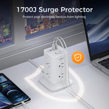 Load image into Gallery viewer, Tower Power Strip with 6 Feet Extension Cord, 8 Outlets 3 USB Chargers, 1700 Joules Surge Protection, Extension Cord with Multiple Outlets, 1875W, Office Supplies, Dorm Essentials, Charging Station