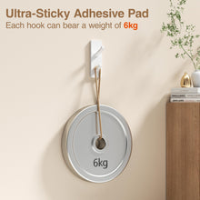 Load image into Gallery viewer, Self-Adhesive Wall Hooks - 4 Pack, Black Metal Coat &amp; Towel Hooks for Hanging: Hold 13 LB, Ideal for Bathrooms, Shower, Kitchen &amp; Doors