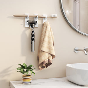 Self-Adhesive Wall Hooks - 4 Pack, Black Metal Coat & Towel Hooks for Hanging: Hold 13 LB, Ideal for Bathrooms, Shower, Kitchen & Doors
