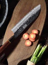Load image into Gallery viewer, Chef&#39;s Santoku Knife 7 Inch, Professional Japanese High Carbon Steel Chef Knife, Ultra Sharp Kitchen Knife with Octagonal Rosewood Handle