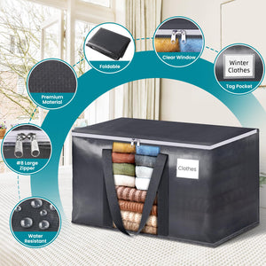 HomeHacks Extra Large Moving Bags with Visible PVC Window, Lightweight but Durable Storage Bags with Reinforced Handles, Storage Totes for Packing, Moving, Storage (93L, 6-Pack)