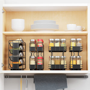 SpaceAid Pull Out Spice Rack Organizer with 20 Jars, Heavy Duty Slide Out Seasoning Organizer for Kitchen Cabinets, with 801 Labels and Chalk Marker, Left Facing