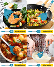 Load image into Gallery viewer, Pack of 4 Silicone Cooking Utensils Set, Non Stick Large Solid Spatulas, Heat Resistant Black Slotted Spoons, Ideal BPA Free Kitchen Turners for Frying, Mixing,Serving,Draining,Turning,Stirring