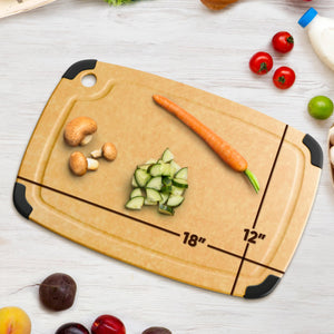 Dishwasher Safe Cutting Boards for Kitchen - Extra Large Composite Wood Cutting Board with Non-Slip Feet & Juice Groove - Thin & Lightweight Eco-Friendly Chopping Board (18" × 12", Natural)