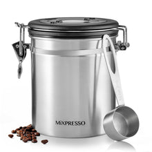 Load image into Gallery viewer, Mixpresso Green Coffee Canister, 16oz Airtight Stainless Steel Kitchen Food Storage Container with Clear Lid and Spoon. for Grounds Coffee, Beans, Tea, Flour, Cereal, Vacuum Sealed Sugar Container