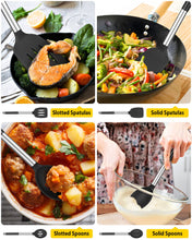 Load image into Gallery viewer, Pack of 4 Silicone Cooking Utensils Set, Non Stick Large Solid Spatulas, Heat Resistant Black Slotted Spoons, Ideal BPA Free Kitchen Turners for Frying, Mixing,Serving,Draining,Turning,Stirring