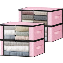 Load image into Gallery viewer, HomeHacks Storage 3-Pack Clothes Organizer Storage Bags Foldable Storage Box with Large Clear Window Sturdy Handles for Closet, Dorm, Pillows, Bedding, Clothes, Blankets, 35L, Gray
