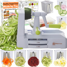 Load image into Gallery viewer, Brieftons 5-Blade Vegetable Spiralizer: Strongest-Heaviest Spiral Slicer, Best Veggie Pasta Spaghetti Maker for Low Carb/Paleo/Gluten-Free/Vegan Meals, With Extra Blade Caddy, 4 Recipe Ebooks