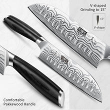 Load image into Gallery viewer, 7 Inch Santoku Knife, Ultra Sharp Japanese High Carbon Powder Steel Kitchen Knife, Professional Chefs Knife with Ergonomic Handle