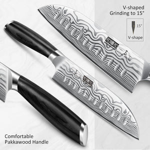 7 Inch Santoku Knife, Ultra Sharp Japanese High Carbon Powder Steel Kitchen Knife, Professional Chefs Knife with Ergonomic Handle