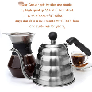 Mixpresso Gooseneck Pour Over Coffee Kettle, Barista Pour Control Design For Coffee & Tea High-Grade Stainless Steel 1.2 Liter (40 Oz) Drip Coffee Induction Cooker, Copper Stovetop Kettle