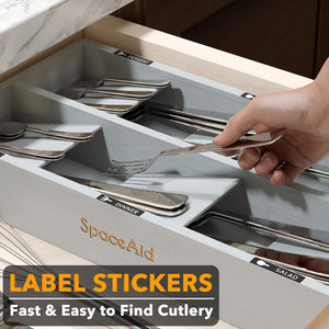 SpaceAid Bamboo Silverware Drawer Organizer with Labels, Kitchen Utensil Tray Holder Organizer for Flatware, Cutlery, Spoon and Knives Drawer Storage Organization (Natural, 6 Slots)