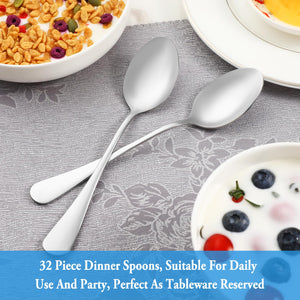 Dinner Spoon Set,16 Pcs 7.3" Tablespoons,Premium Food Grade 18/10 Stainless Steel Spoons,Durable Metal Spoons,Tablespoon,Silverware Spoons Only,Mirror Finish & Dishwasher Safe,Use for Home,Restaurant
