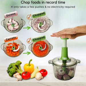 Brieftons Express Manual Food Chopper: 6.8-Cup, Hand Chopper Vegetable Cutter to Chop Veggies, Fruits, Herbs, Garlic Onion Chopper for Salsa, Salad, Pesto, Hummus, Guacamole, Coleslaw, Indian Cooking